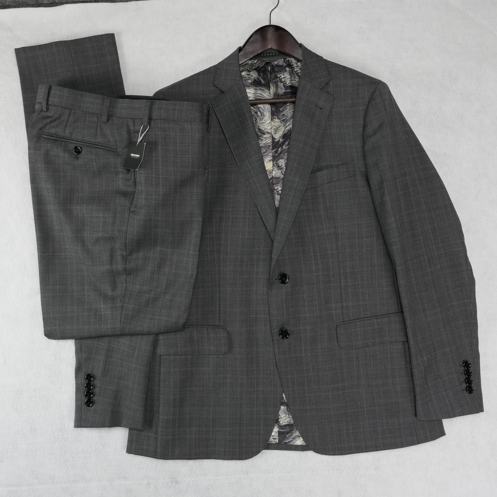 NEW Indochino Luxury 40R Glen Plaid Wool Cashmere Suit Starry Night Lining Gray